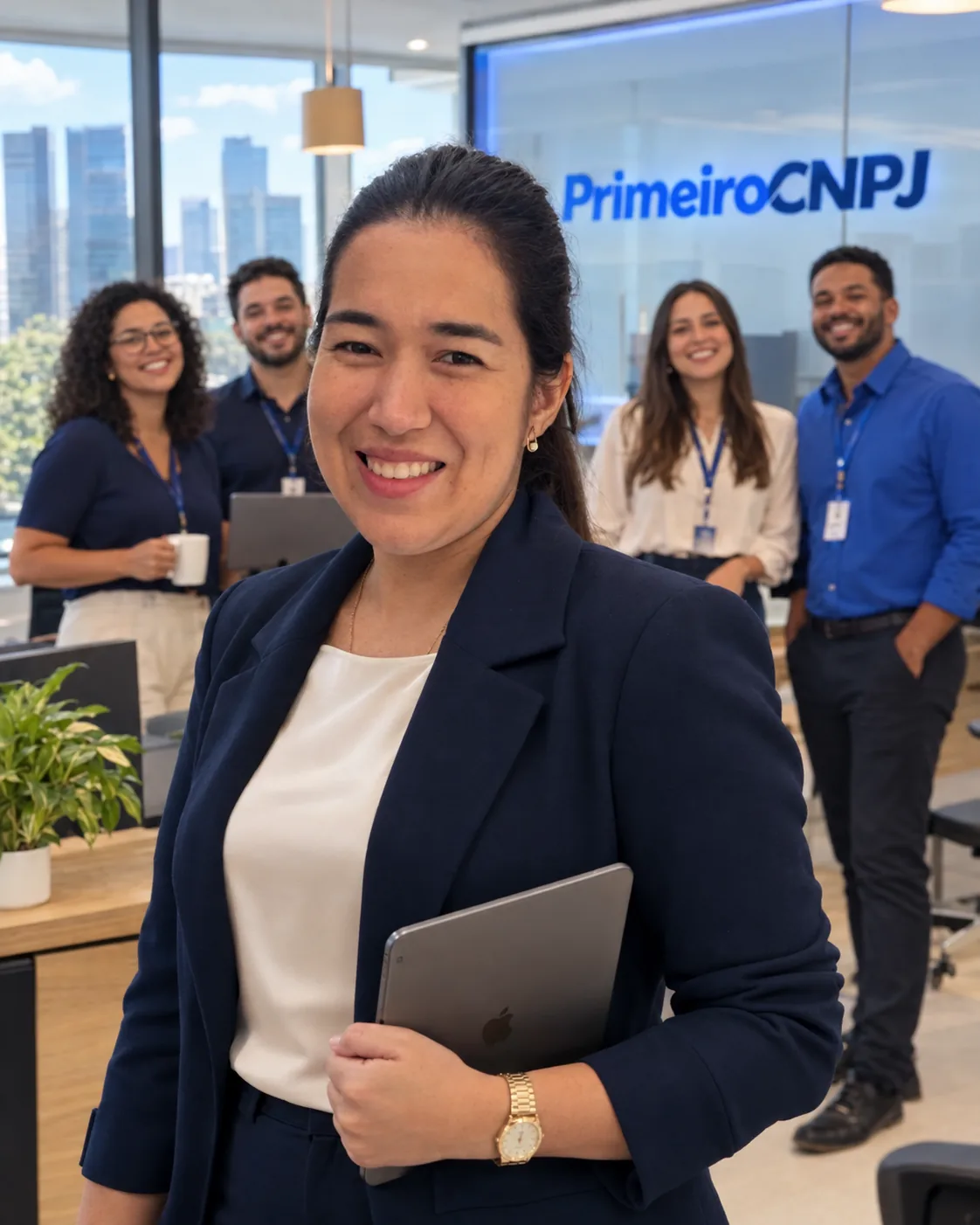 Marcela Régia, sua contadora, com o time do PrimeiroCNPJ
